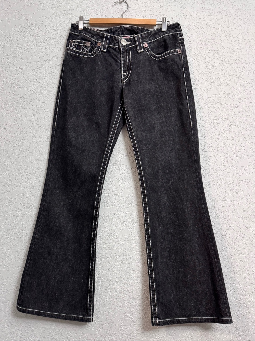 True Religion Black Flare Jeans with Contrast Stitching